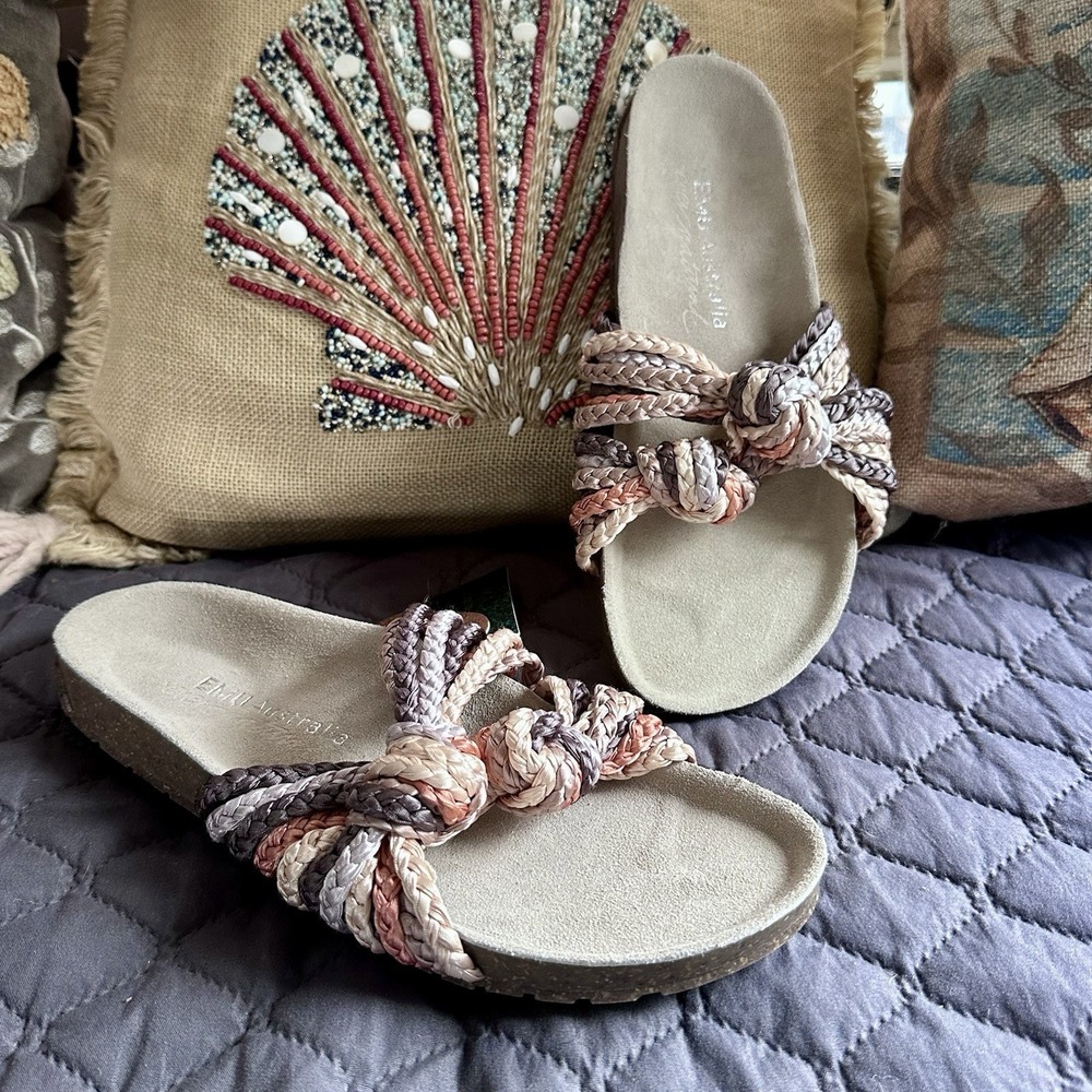 NWT EMU Australia Wobbegong Braided Knot Slides Anatomical Cork Footbed Sandals